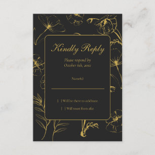 Minimalist Gold and Black Floral 30th Birthday RSVP Card