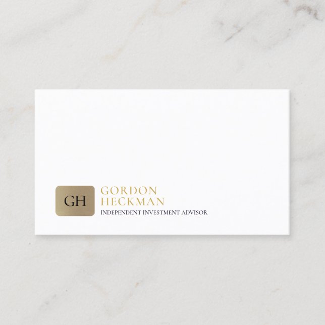 Minimalist gold and black whimsical monogram business card (Front)