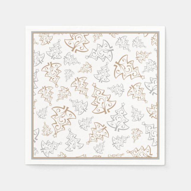 Minimalist Gold and Silver Christmas Tree Pattern Napkin (Front)
