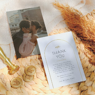 Minimalist Gold Arch Wedding Photo Thank You