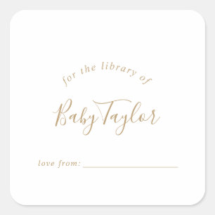 Minimalist Gold Baby Shower Bookplate Square Sticker