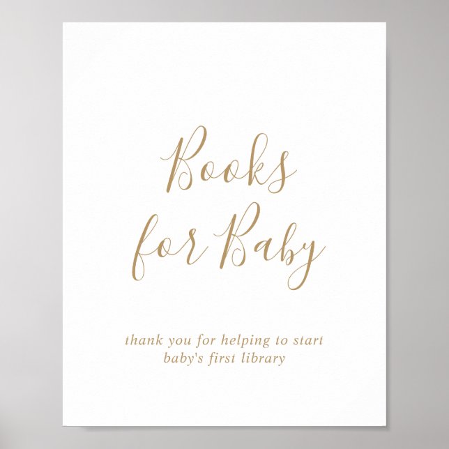 Minimalist Gold Baby Shower Books for Baby Sign (Front)
