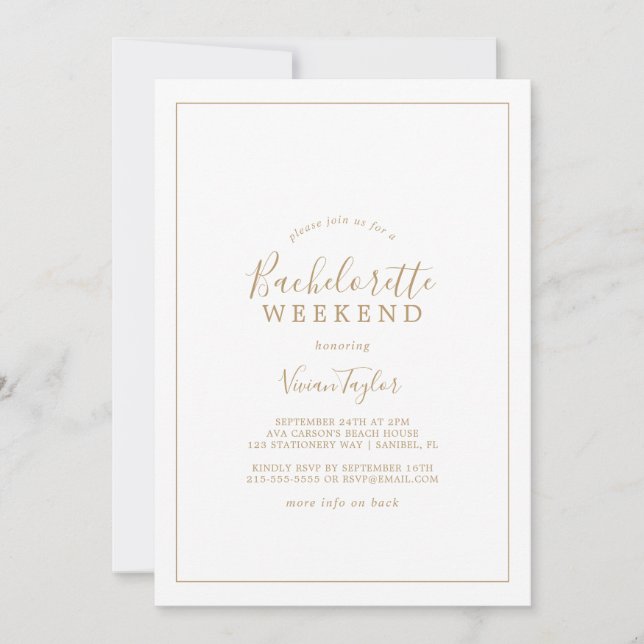 Minimalist Gold Bachelorette Weekend Invitation (Front)
