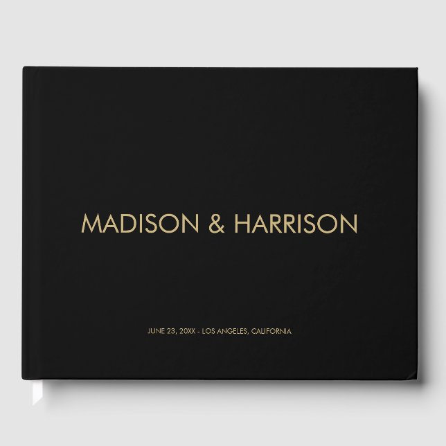 Minimalist gold black custom simple Wedding  Guest Book (Front)