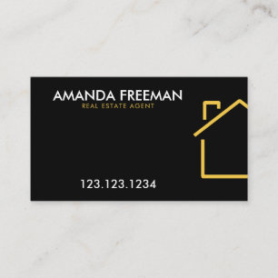 Minimalist Gold & Black House Outline Real Estate Business Card