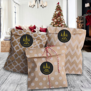 Minimalist Gold Black Merry Christmas Classic Round Sticker