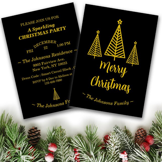 Minimalist Gold Black Merry Christmas Party  Invitation (Creator Uploaded)