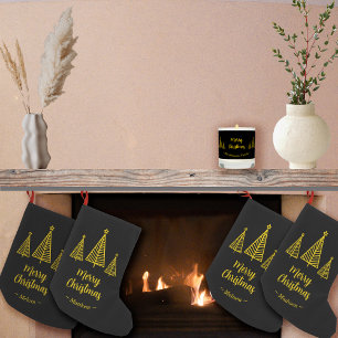 Minimalist Gold Black Merry Christmas Small Christmas Stocking