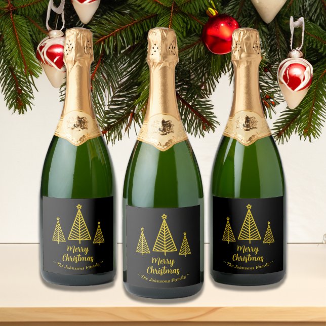 Minimalist Gold Black Merry Christmas Sparkling Wine Label (Creator Uploaded)