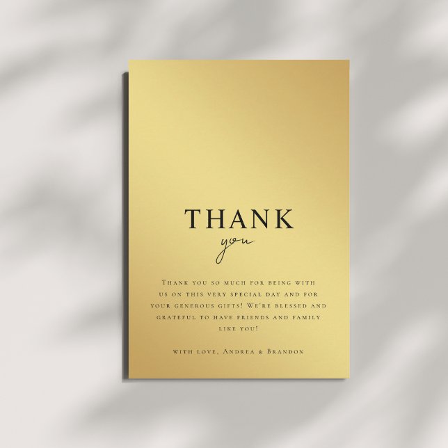 Minimalist Gold & Black Metallic Gradient Wedding Thank You Card (Creator Uploaded)