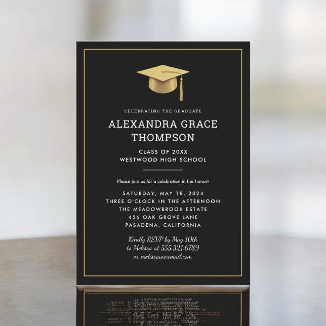 Minimalist Gold Black Modern Graduation  Invitation (Creator Uploaded)