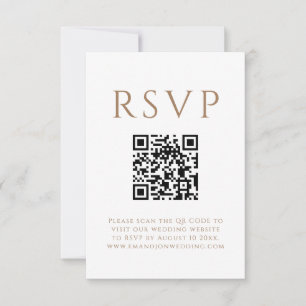 Minimalist Gold Black Text QR Code Wedding RSVP Card