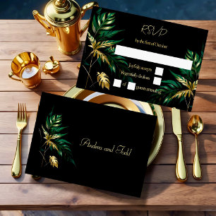Minimalist gold black wedding RSVP card