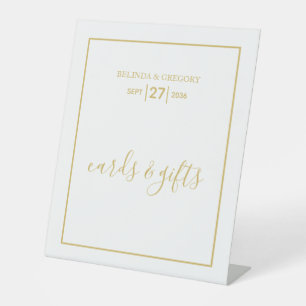 Minimalist Gold Black White Wedding Cards & Gifts Pedestal Sign