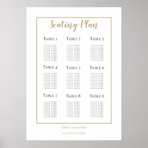 Minimalist Gold Border Design Seating Plan Poster