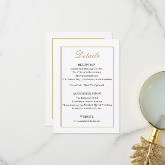 Minimalist Gold Border Wedding Details Insert Card