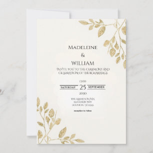 Minimalist Gold Botanical Eucalyptus Wedding Invitation