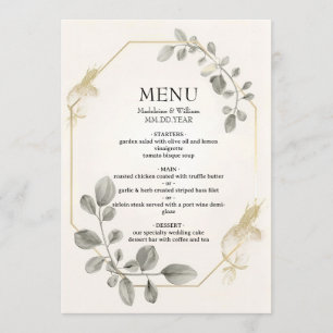 Minimalist Gold Botanical Eucalyptus Wedding Menu