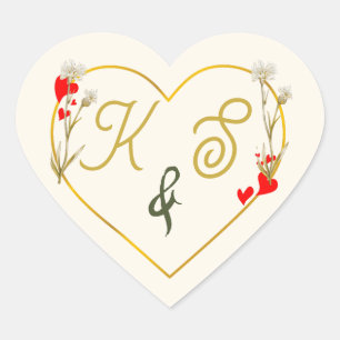 Minimalist Gold Botanical Wedding Heart Sticker