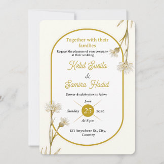 Minimalist Gold Botanical Wedding Invitation