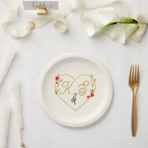 Minimalist Gold Botanical Wedding Paper Plates