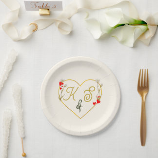 Minimalist Gold Botanical Wedding Paper Plates