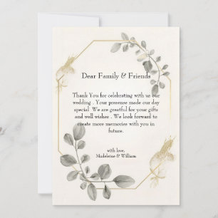 Minimalist Gold Botanical Wedding Thank You Card