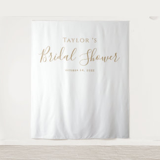 Minimalist Gold Bridal Shower Backdrop Tapestry