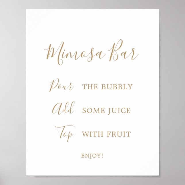 Minimalist Gold Bridal Shower Mimosa Bar Sign (Front)