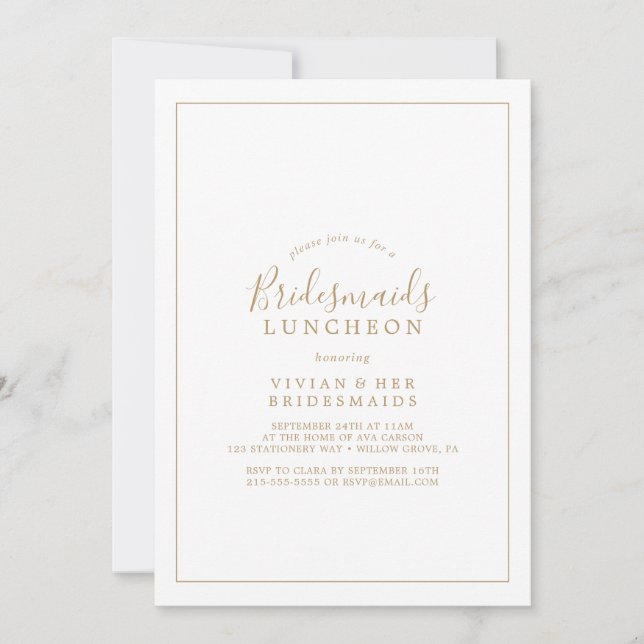 Minimalist Gold Bridesmaids Luncheon Invitation (Front)
