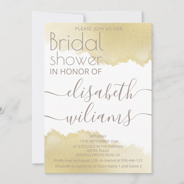 Minimalist gold brush stroke calligraphy invitation (Front)