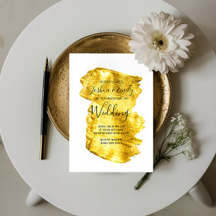 Minimalist Gold Brush Stroke Wedding Invitation