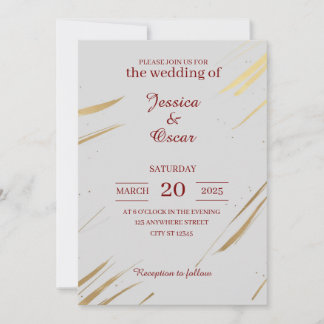 Minimalist Gold Brushstroke Design Wedding Invitation