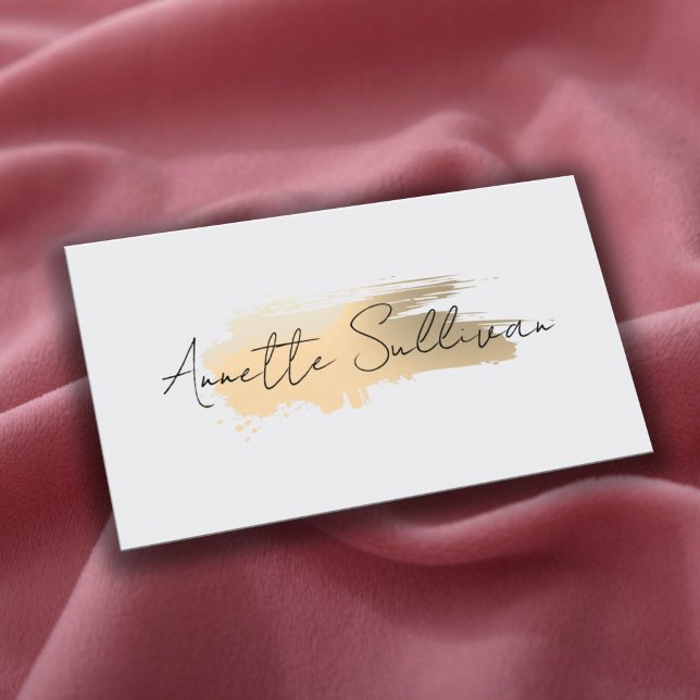 Minimalist gold brushstroke white Business Card (Creator Uploaded)