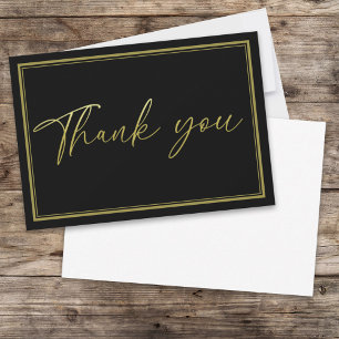 Minimalist Gold Calligraphy Black Blank Thank You Card
