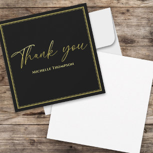 Minimalist Gold Calligraphy Black Blank Thank You Card