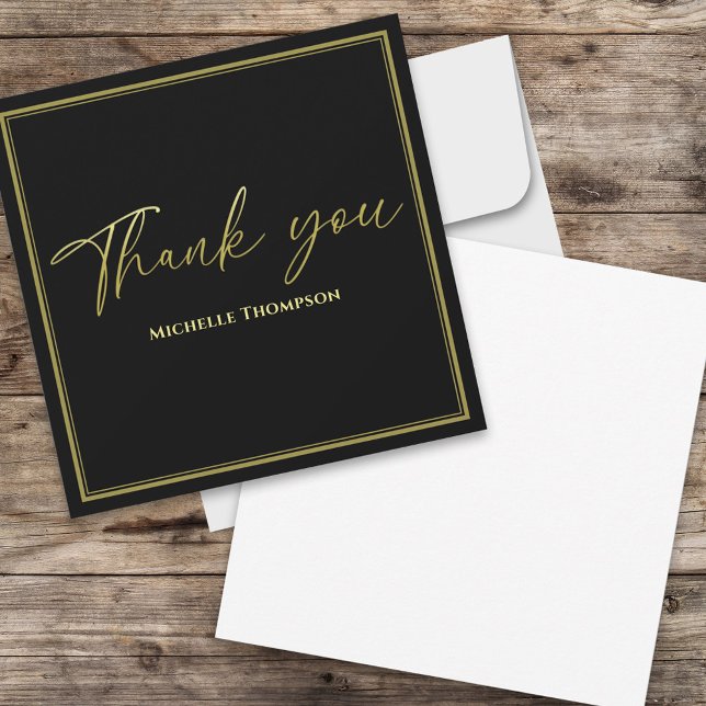 Minimalist Gold Calligraphy Black Blank Thank You Card (Creator Uploaded)