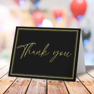 Minimalist Gold Calligraphy Black Simple Thank You