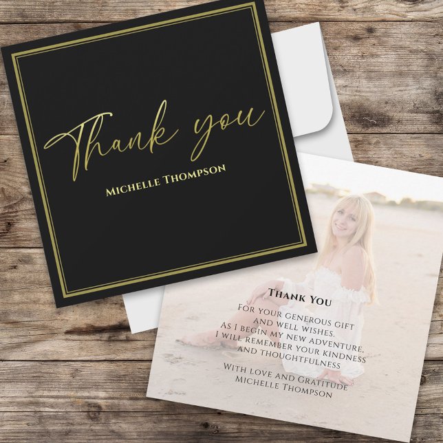 Minimalist Gold Calligraphy Photo Vellum Thank You Card (Creator Uploaded)