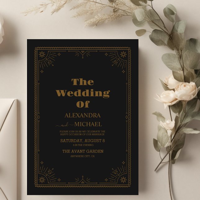 Minimalist Gold Celestial Moon Wedding Invitation (Creator Uploaded)