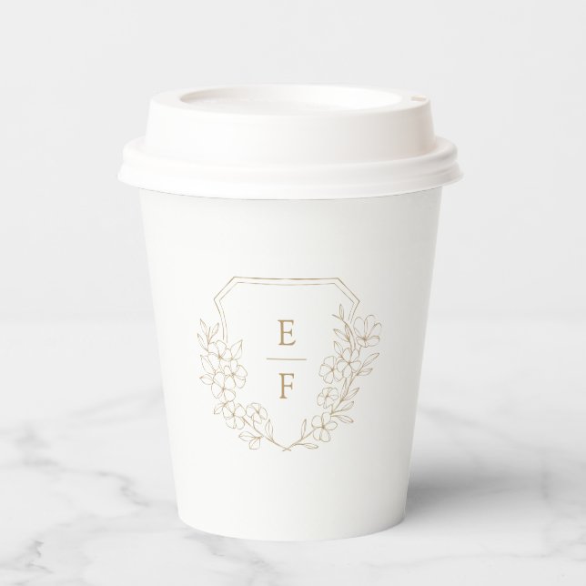 Minimalist Gold Cherry Blossom Monogram Crest  Paper Cups (Front)