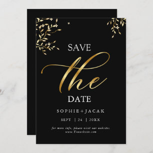 Minimalist Gold chic black Save the Date Invitation