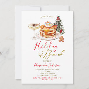 Minimalist Gold Christmas Party Red Holiday Brunch Invitation