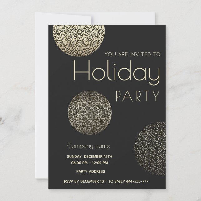 Minimalist  Gold circles corporate Holiday party  Invitation (Front)