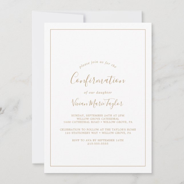 Minimalist Gold Confirmation Invitation (Front)