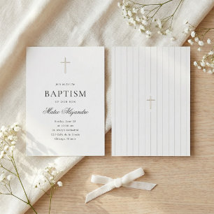 Minimalist Gold Cross Elegant Boy Baptism Invitation