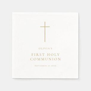 Minimalist Gold Cross First Holy Communion Napkin