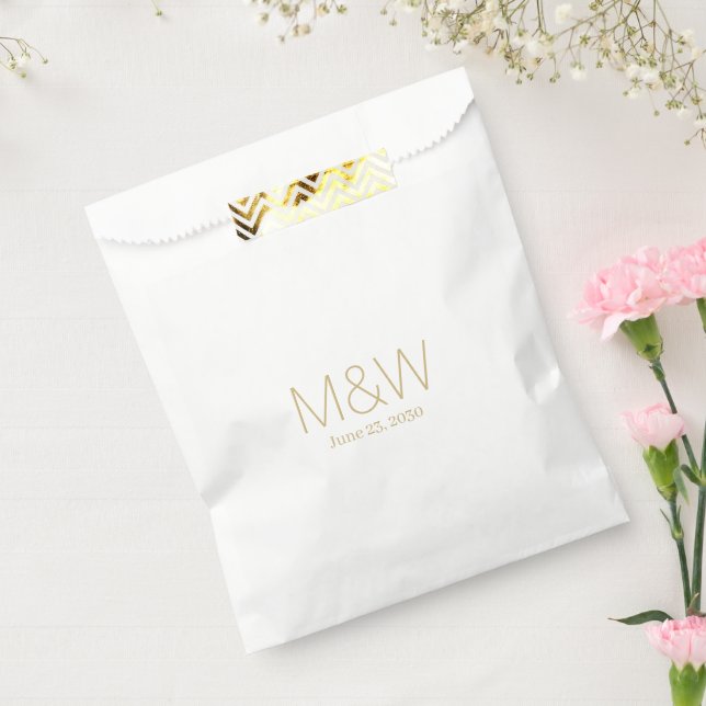 Minimalist gold custom monogram date elegant chic favour bags (Sealed)
