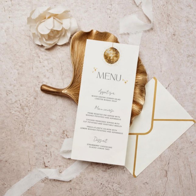 Minimalist Gold Disco Ball Wedding Menu (Creator Uploaded)
