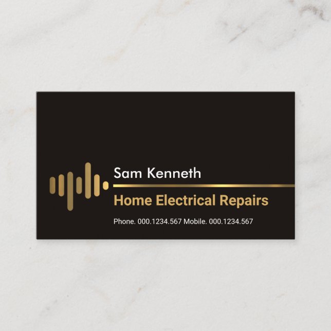 Minimalist Gold Electric Wave Electrician Business Card (Front)